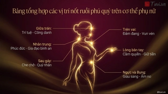 Bảng vị trí nốt ruồi người phụ nữ