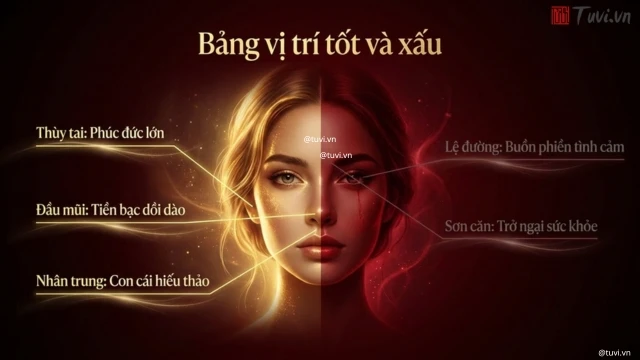 Bảng vị trí nốt ruồi mặt phụ nữ