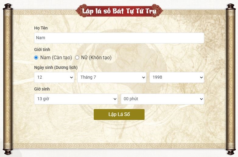 Hướng dẫn cách xem bát tự trên trang Tuvi.vn